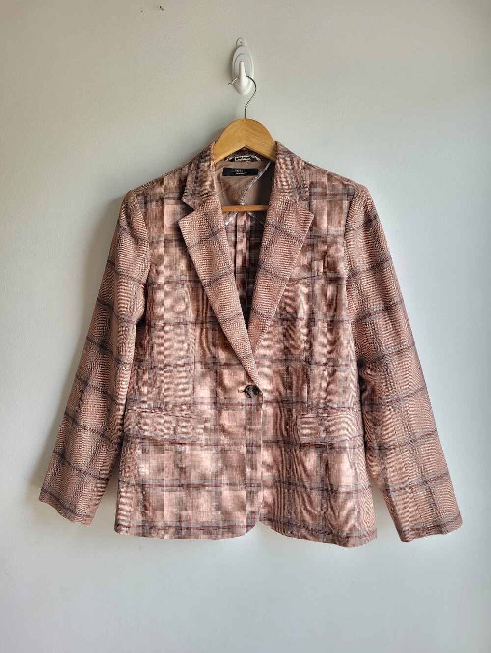 WEEKEND MAX MARA Linen Plaid Single-Button Blazer Jacket in Dusty Rose 6